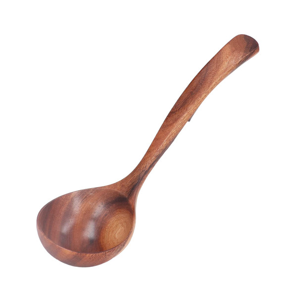 Wooden Soup Ladle, Acacia Wood Soup Spoon with Back Hooks, Heat Resistant Long Handle Scooper Wood Kitchen Utensils for Cooking, Serving and Stirring (10.6inch)