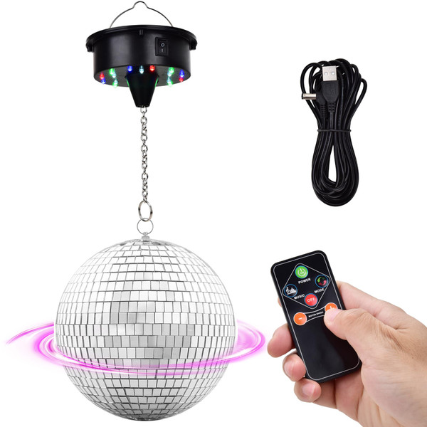 Rotating 6" Disco Ball with Motor,6-12RPM Adjustable Spend for Hanging 8 to 24 Inch Ball,Disco Motor Light with 4 Color Lights for DJ Bands Weddings Party Birthday