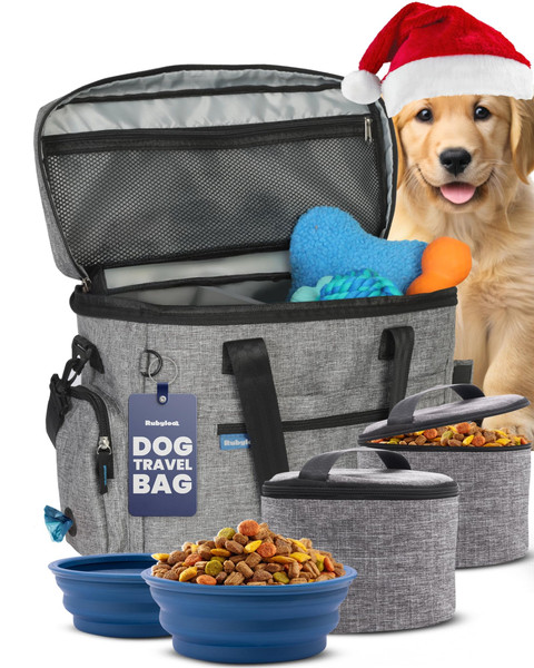 The Original Doggy Bag™- Dog Travel Bag for Supplies - Ultimate Gift for Dog Moms & Dads, Doggy Lovers & Pet Owners for Christmas- Includes 2 BPA-Free Travel Bowls and 2 Food Containers: Grey