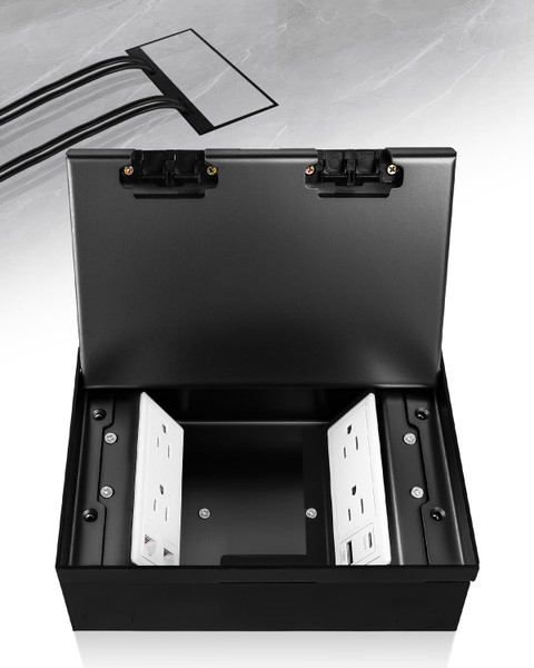 Recessed Flat Hidden Socket Kit with 4 * 15A AC Receptacle, 2* RJ45 Datacom Receptacle + 2 * 5V 1.5A USB-A & USB-C Ports, Heavy-Duty Recessed Floor Outlet Kit with Cover Plate, Metal Connectivity Box