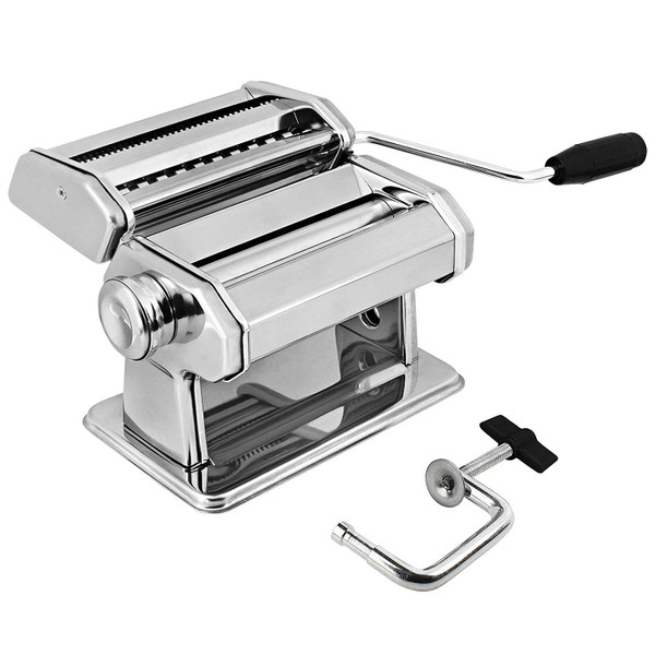 GOURMEX Pasta Maker Machine Stainless Steel Manual | With Adjustable Thickness Settings | Perfect for Homemade Spaghetti Fettuccini Noodles and Lasagna | Includes Removable Handle and Clamp (Silver)