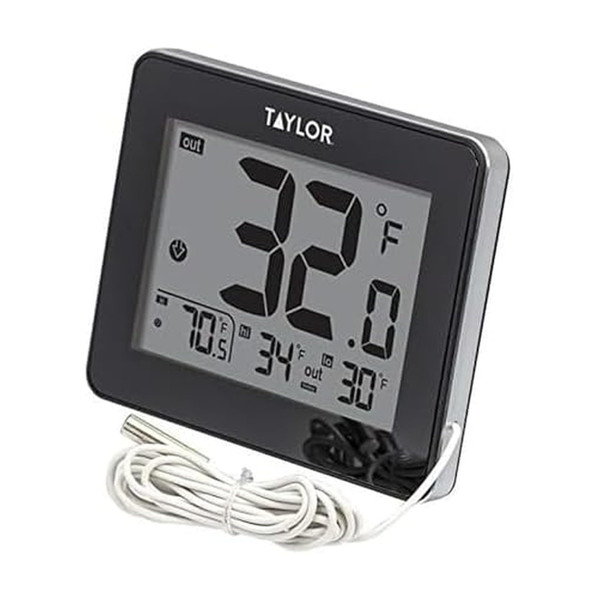 Taylor Wired Digital Indoor Outdoor Thermometer with LED Display, Wired Probe Sensor for Home, Greenhouse, Nursery, and Indoor Use, White Housing