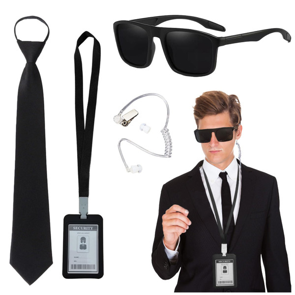 Agent Costume Set Secret Security Service Accessories Kit Includes Zipper Tie Black Sunglasses Earpiece and ID Card for Party Cosplay for Men Women Teens (1 Set) Agent Costume Set Secret Security Service Accessories Kit Includes Zipper Tie Black Sunglasses Earpiece and ID Card for Party Cosplay for Men Women Teens (1 Set)