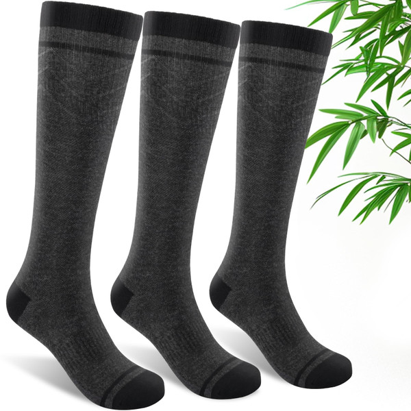 SONORAN Bamboo Viscose Compression Socks for Women & Men (3 Pairs) 15-20 mmHg Knee High Support for Nurses, Travel, Pregnant L/XL（Gray）