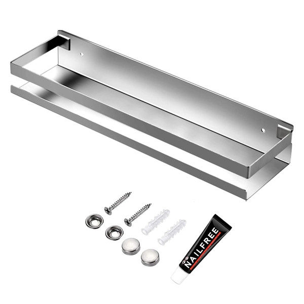 CONRUSER Wall Mounted Spice Rack, Stainless Steel Kitchen Organizer Shelves Hanging Storage Shelf Brushed Steel Seasoning Rack (50CM)