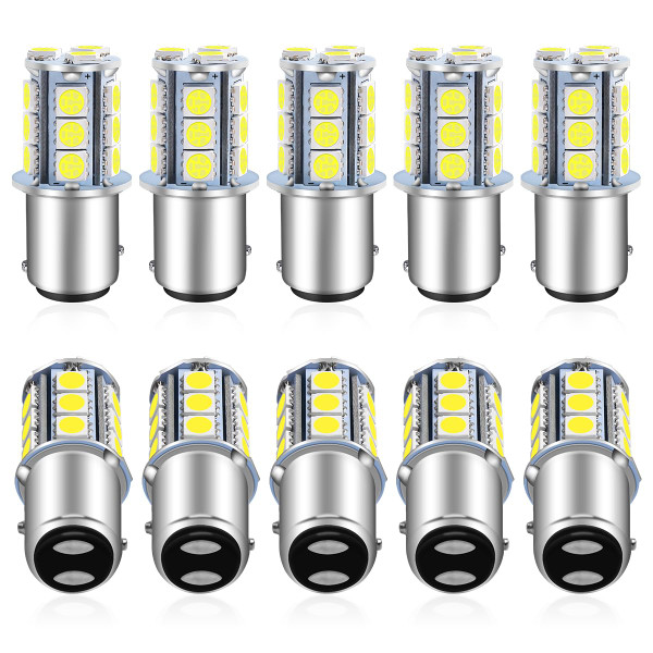Qoope 1157 LED Bulb White 2357 2057 BAY15D 7528 LED Bulbs Replacement for Brake Tail Backup Reverse Lights, Turn Signal Bulb, RV Camper Trailer 5th Wheel Boat Marine Light (Pack of 10)