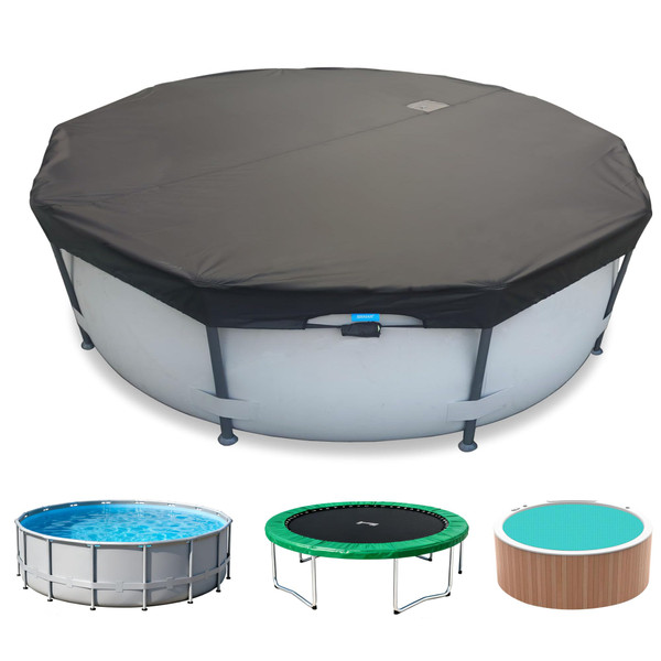 SIHAIAN 14 Ft Pool Cover, with Automatic Drain Round Pool Cover, One-Piece Quick Installation and Removal Above Ground Pool Cover, Preventing Waterlogging, UV Protected Solar Swimming Pool Cover