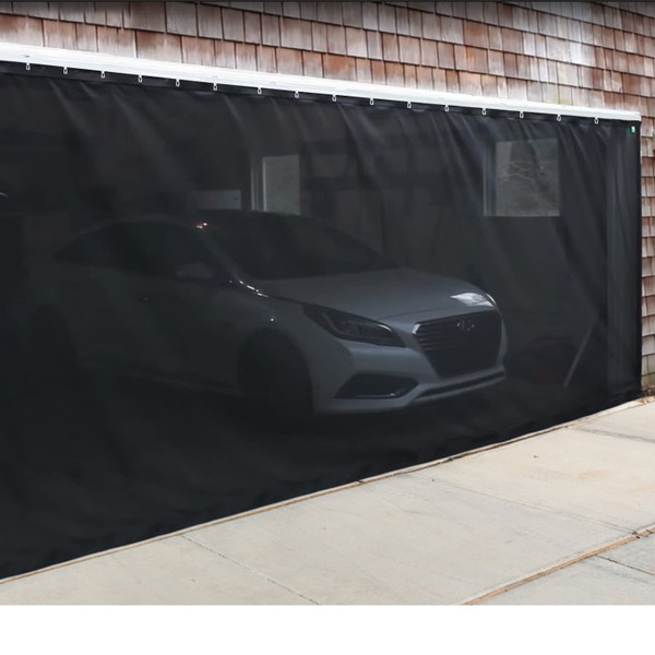 Sliding Garage Door Screen with Track Closure - Retractable Privacy Curtain Keep Annoying Animals Out Easy Install Heavy Duty Fiberglass Mesh Net for Opening Garage Patio (Black, 16 ft x 7 ft)