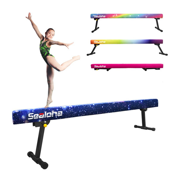 Sealoha 8ft Ultrasimple Adjustable&Foldable Balance Beam,High-Low Floor Beam Suede Gymnastics Equipment, Gymnastics Beam for Training&Professional HomeTraining (Gym Beam, Starry Sky, 8ft)