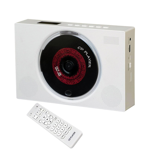 Portable CD Player with Speakers, Desktop CD Players for Home, Bluetooth, Remote Control, LED Screen, FM Radio, U Disk, AUX Port, Wired, White