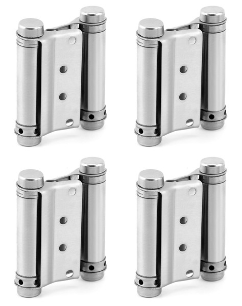 QWORK Heavy Duty Cafe Saloon Bars Door Swing Hinges, 4 Pack 3" Stainless Steel Self Closing Swing Hinges, Double Action Spring Door Hinges