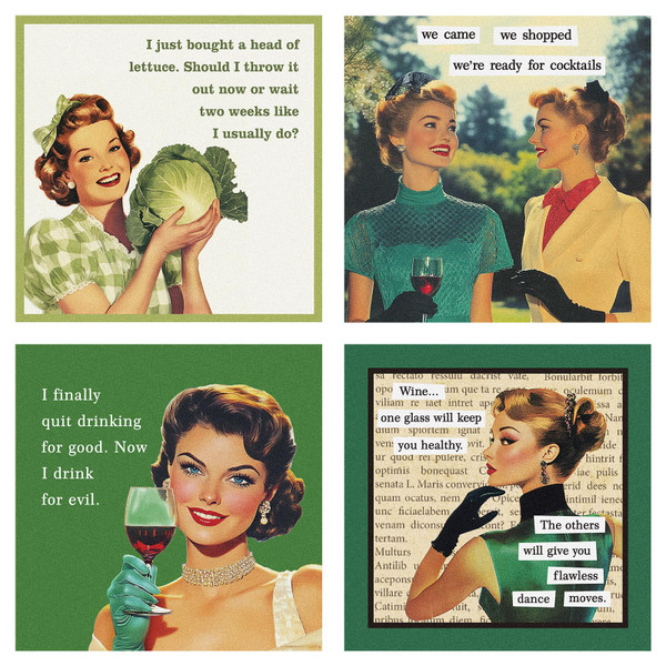 Watersay 100 Pcs Funny Cocktail Napkins Call Me Cocktail Napkins Retro Holiday Decorative Bar Supplies for Adult Funny Gifts Christmas Tea Party (Vintage Green)