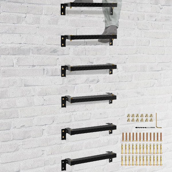 Adjustable Fire Emergency Escape Ladder - Black Window Well Egress Ladder, Heavy-Duty Wall Mounted, 6PCS, 600LBs Loading