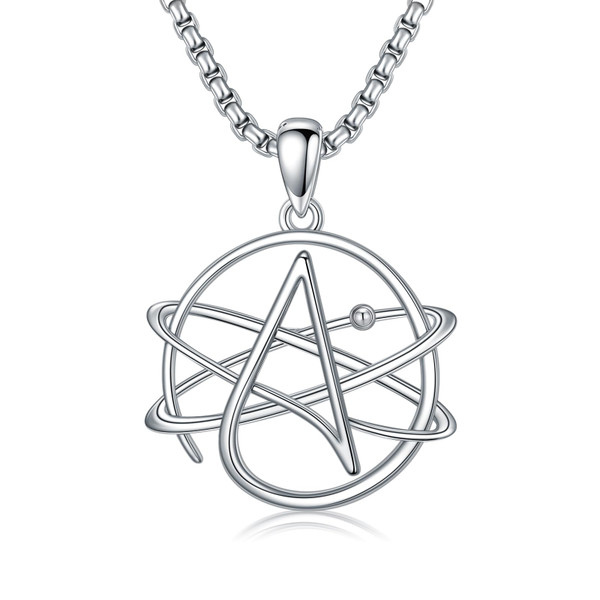 ROMANTICWORK Atheist Necklace 925 Sterling Silver Atheist Pendant Atheism Birthday Christmas Jewelry for Men Husband