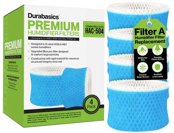 Durabasics 4 Pack of Premium Humidifier Filters Compatible with Honeywell Humidifier Filters HAC-504, HAC-504AW & Honeywell Filter A | Replacement for HCM 350 Filters & Cool Mist Humidifiers