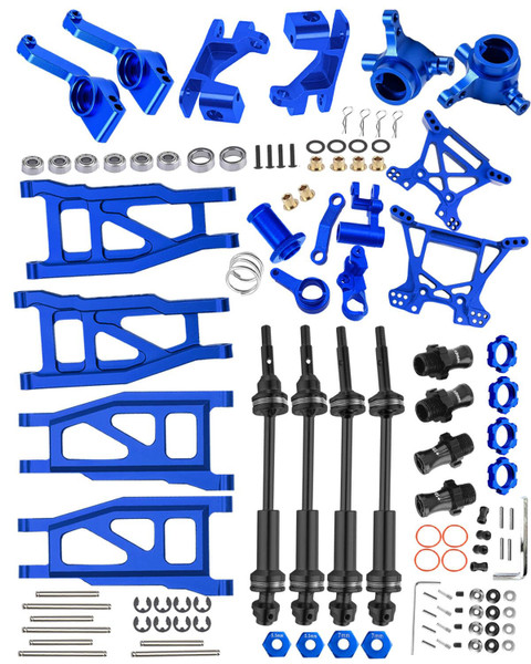 RCMYou Upgrades Part for 1/10 Rustler 4x4 VXL,Alloy Suspension Arm,Caster Block,Steering Blocks,Rear Stub Axle Carriers,Steering Bellcranks,Shock Tower,Drive Shaft & Hex Hub Adapters,Blue