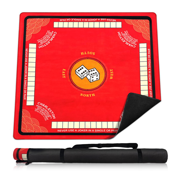Mahjong Mat for Table with Anti Slip and Noise Reduction, 31.5" x 31.5" Game Mat with Carrying Bag for Poker, Card, Board & Tile Games(Red)