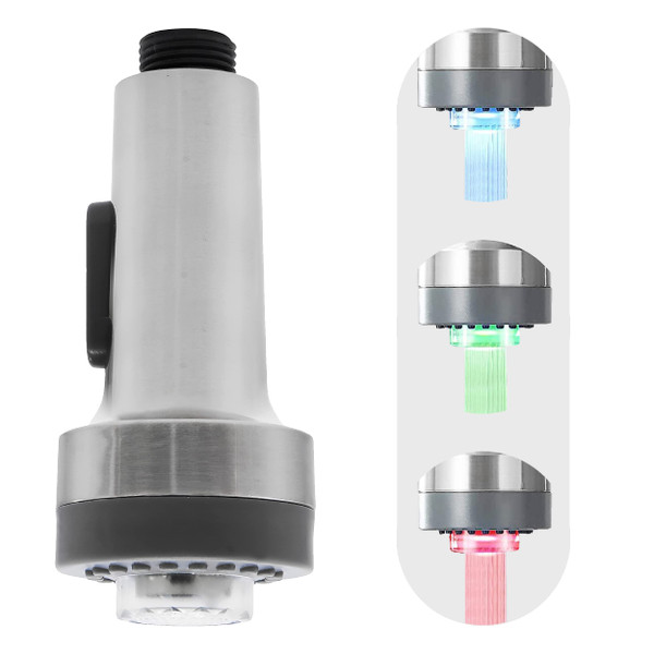 ECHLI Kitchen Faucet Pull Down Spray Head with LED Lights ，3-Function Sink Spray Nozzle ，Fit for Kitchen Sink Faucet ，Pull-Down Spring Single Handle Stainless Steel faucets(Brushed Nickel)