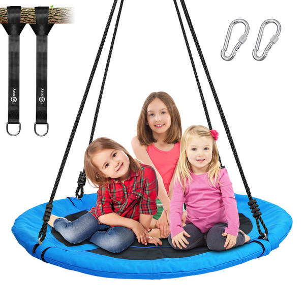 Trekassy 700lb 40 Inch Saucer Tree Swing for Kids Adults Outdoor 900D Oxford Waterproof with 2pcs Tree Hanging Straps, Steel Frame and Adjustable Ropes Blue