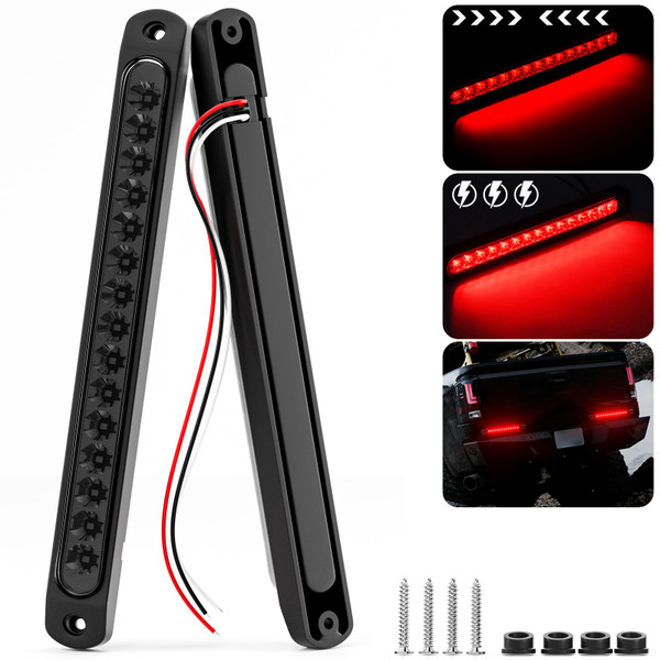 PSEQT 10" LED Trailer Brake Tail Lights Bar Red Stop Turn Tail Identification Lights Assembly Clearance Trailer Lighting Strip w/Smoked Lens Waterproof for Pickup Golf Cart Offroad Truck RV UTV, 2Pcs