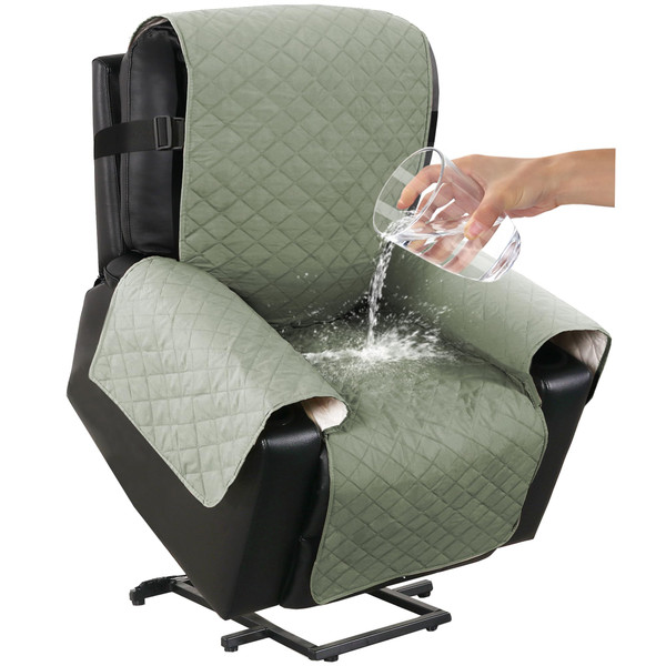 Turquoize 100% Waterproof Power Lift Recliner Cover for Elderly Non Slip Recliner Slipcovers for Power Lift Recliner Chairs Recliner Protector for Elderly,Kids,Dog (Power Lift Recliner 22", Sage)