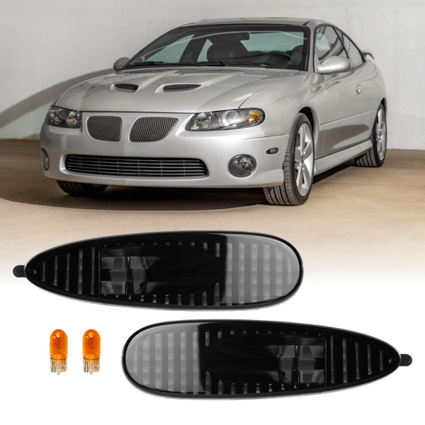 USR 04-06 GTO Side Marker Lights - Smoke Front Bumper Sidemarkers Lamps Set (Left + Right) Compatible with 2004-2006 Pontiac GTO (Smoked Lens with Amber Bulbs)