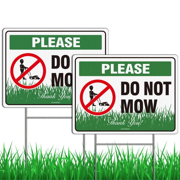 2PC Do Not Mow Sign with Stake, No Mow May Yard Sign for Lawn, 12"x9" Corrugated Plastic No Mowing Outdoor Lawn Sign, Double Sided No Mow Signs, UV Protected, Fade&Weather Resistant, Easy to Mount