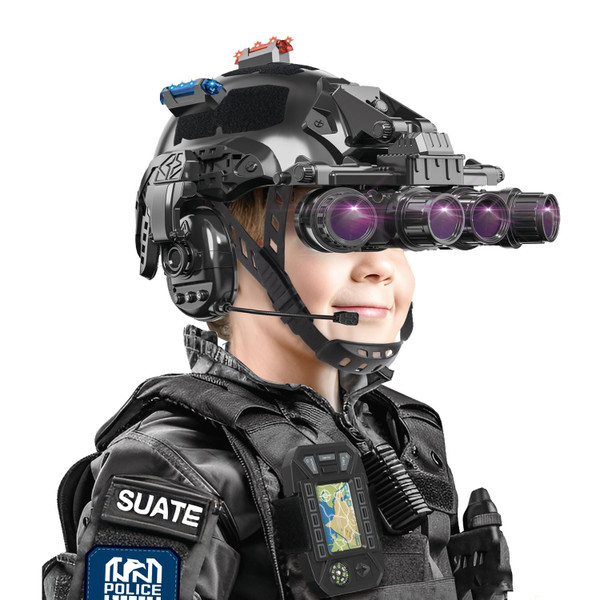 Kids Tactical Helmet Set with Headset Walkie Talkies, Police Kids Toy Soldier Army Multifunctional Helmet Set with Binoculars, Cosplay Toy Paintball Airsoft Over 3 Years Old