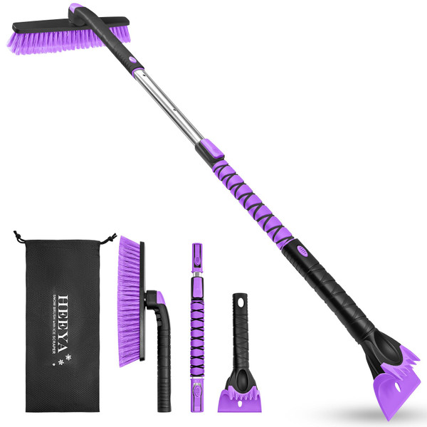 HEEYA 48 Inch Long Snow Brush for SUV, Extendable Ice Scraper and Brush with Foam Grip, 360° Pivoting Snow Car Brush for Truck Auto Jeep RV Vehicle Windshield Window - Purple