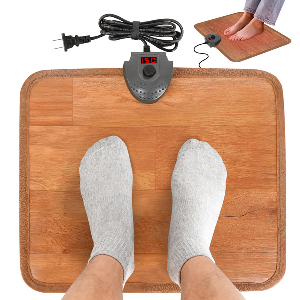 Hodeamy Heated Floor Mat Under Desk for Foot Warmer - Wider 110V Adjustable Temperature Electric Space Heaters Heating Pad - Carbon Crystal & Energy Saving Feet Warmers for Office,Home (Wood Grain)