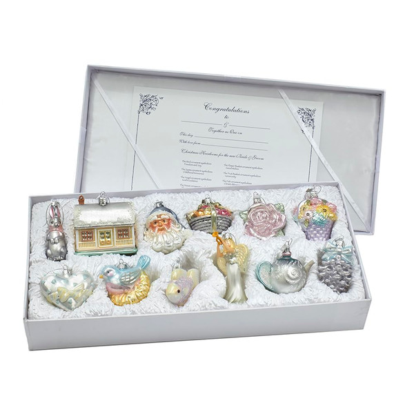 Kurt S. Adler 3 to 4.375-Inch Glass Bridal Ornament Set, 12 Piece Set