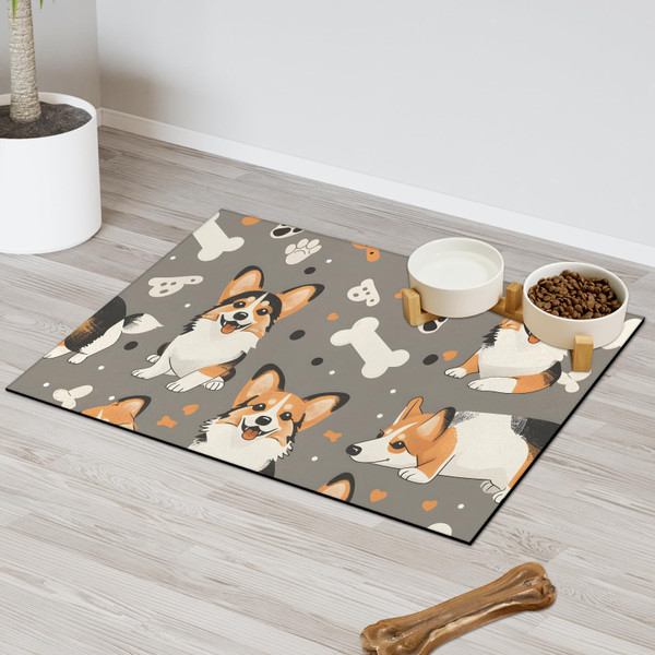 Eizlang Corgi Dog Cat Food Mat,12"x20" Inches Rapid Absorbent Pet Feeding Mat,Pets Placemat Water Bowl Mats with Rubber Backing,No Stains Cat Dog Feeding Mats Indoor,Pet Accessories Supplies