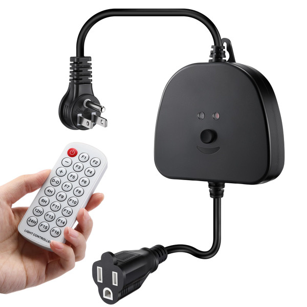 Gulfmew Christmas Light Controller with Remote, Multiple Lighting Effects, Timer, Dusk to Dawn Sensor Control, for Indoor Outdoor Holiday Xmas Lights, Waterproof(1 Channel/16 Functions,Black)