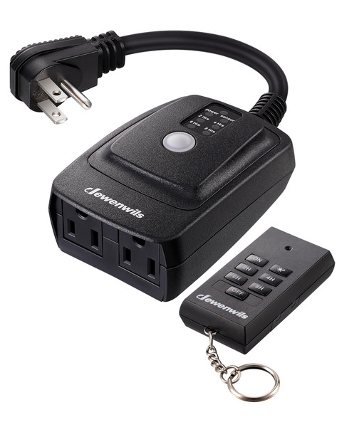 DEWENWILS Light Sensor Timer Waterproof, Plug in Timer Switch, 100 ft Range Remote Control with 2 Grounded Electrical Outlets for Christmas Outdoor String Lights, 15A 1/2HP UL Listed