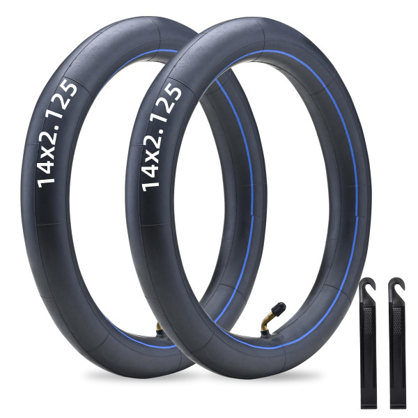 (2-Pack) Fastvert 14x2.125 Heavy-Duty Inner Tubes with CR202 Bent Valve Stem for Electric Scooters and E-Bikes. Includes 2 Tire Levers for Easy Installation