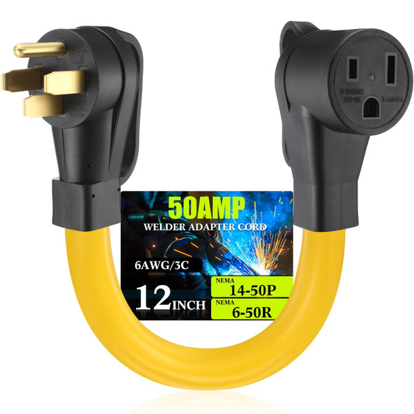 Tellegloww 50Amp Welder Adapter Cord, Compatible with NEMA 14-50P Male to 6-50R Female 50Amp 4 Prong RV Generator to 3 Prong Welder Power Adapter, STW 6 AWG/3C, 50 Amp 250V 12500 Watt 1FT ETL Listed