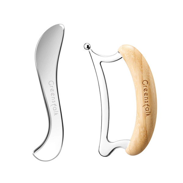 Greenstalk 2 in 1 Stainless Steel Gua Sha Massage Tool Set for Muscle Relief, Muscle Scraper Tools,Portable Body Scrapers Tool for Neck, Back, Feet Recovery.