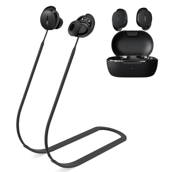 TUDIOW Anti-Lost Strap for New Bose QuietComfort Earbuds(2024) Ultra Strong Anti-Slip Sports Soft Silicone Lanyard Accessories Compatible with Bose New QuietComfort Earbuds Neck Rope Cord (black)