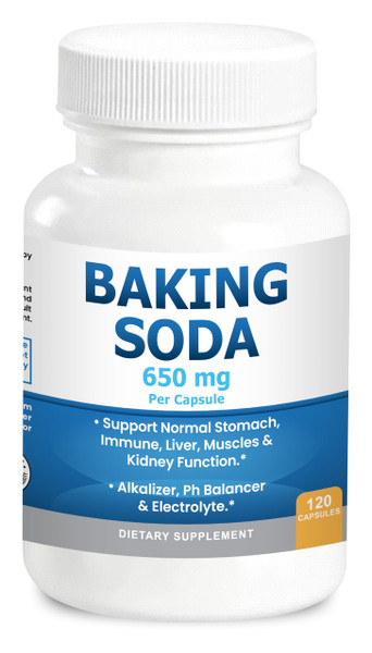 Natural Baking Soda Capsules - 650mg Baking Soda Tablets for Kidney & Stomach Acid - Sodium Bicarbonate Pills, Bicarbonate of Soda, Bicarbonato de Sodio para Tomar, Sodium Bicarbonate 650 mg Tablets