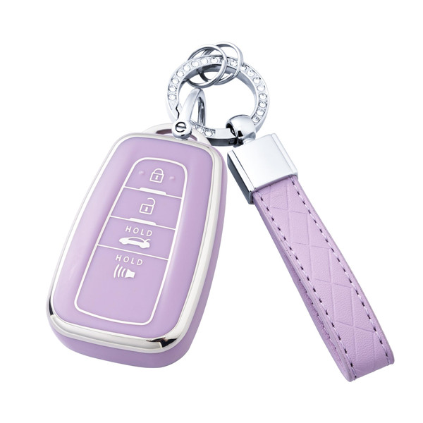 Flensent Key Fob Cover with Keychain for Toyota Highlander RAV4 Camry Avalon C-HR Corolla GT86 2018-2024 (Purple)