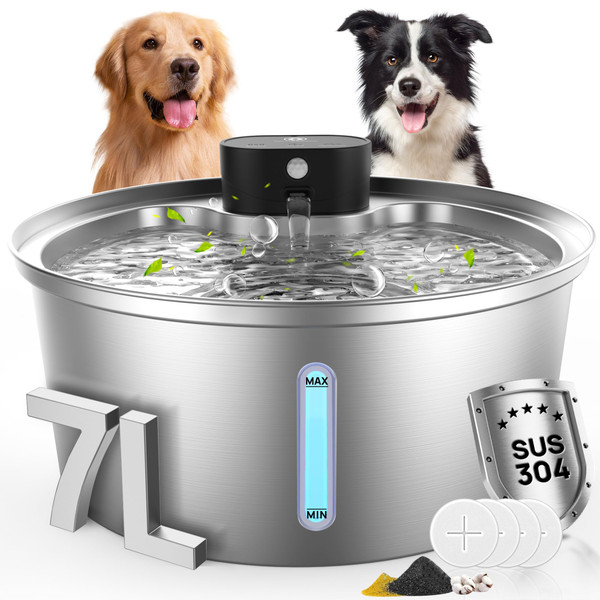 Dog Water Fountain for Large Dogs, 2025 Upgraded Fully Stainless Steel Automatic Dog Water Bowl Dispenser - 3 Work Modes, 6000mAh Battery Operated Dog Water Fountain Cordless - 7L/1.8Gal/236oz