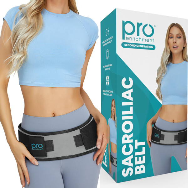 Pro Enrichment Sacroiliac SI Joint Hip Belt – USA Patented Lower Back Brace Support – Pelvic, Nerve, Sciatica Pain Relief. Adjustable Hip Brace, Non-Slip Si Belt for Women & Men (Regular)