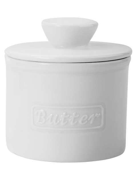 Juimma Butter Crock with Lid, French Butter Dish with Lid for Countertop, Ceramic Butter Keeper with Water Line for Spreadable Fresh Butter, for Kitchen and Home, White