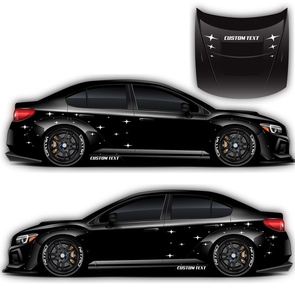4 Points Stars Livery Left and Right Sides Custom Racing Decal Drift Racing Car Sticker Banner JDM Vinyl Graphics Kanji KDM Door Side (White)