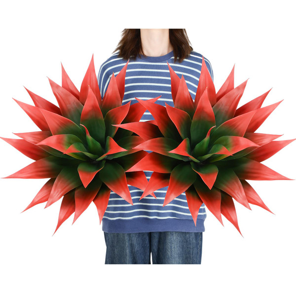 Giegxin 2 Pack 28 Inch Artificial Agave Plants Red UV Resistant Fake Agave Plant Succulent Plant for Indoor Outdoor Natural Home Office Housewarming Decor(Large)
