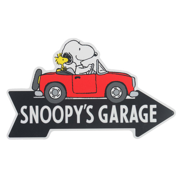 Peanuts Snoopy's Garage Arrow Metal Sign - Fun Peanuts Wall Decor for Garage, Shop or Kids' Bedroom