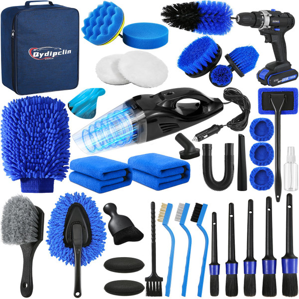 Qydipclin 37Pcs Car Detailing Kit, Car Detailing Brush Set, Car Wash Cleaning Kit, Car Detailing Brushes, Professional Car Care Kit for Interior Exterior Wheels, Blue