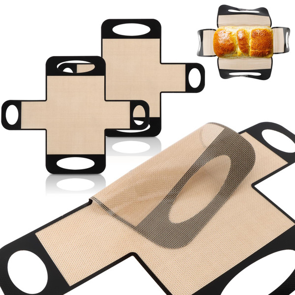 2Pcs Silicone Bread Loaf Pan Liner, Non-Stick Mat Dough Transfer Tool Easy Clean & Reusable Loaf Pan Lifters with 4 Handles Fits 9x5" or 1.5lb Loaf Pans