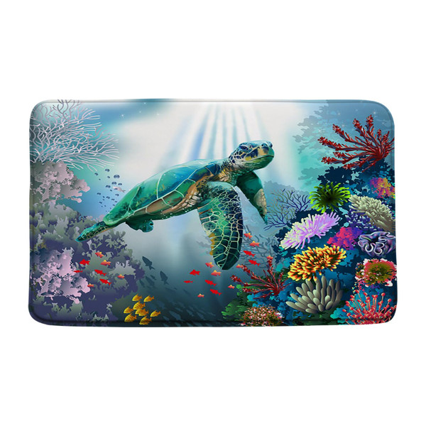 ZKJSMGS Ocean Turtle Bath Rug,Sea Animal Coral Seaweed Underwater Tropical Fish Sea Biological Blue18x30 Inch Bath Mat for Bathroom Kitchen
