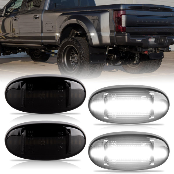 POPMOTORZ White LED Fender Side Marker Light 4Pcs Rear Bed side marker Lamp Compatible for Ford F250 F350 F450 F550 Super Duty2011-2022 Front/Rear Double Wheel LED Side Marker Lamp Smoked Lens